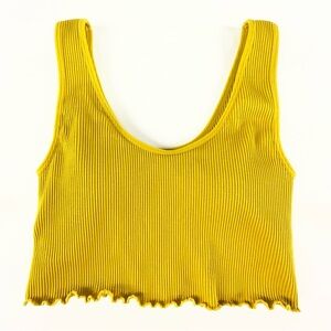 Forever 21 Mustard Yellow Ribbed Womens Crop Tank Top w/ Built-In Bra Size Small